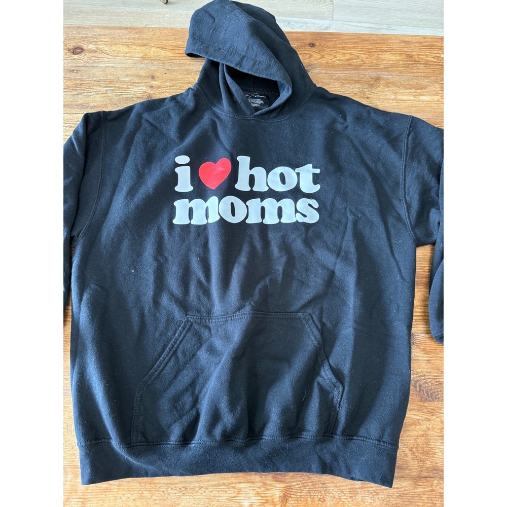 Danny Duncan I Heart Hot Moms Hoodie Black Graphic Pullover Mens Large EUC